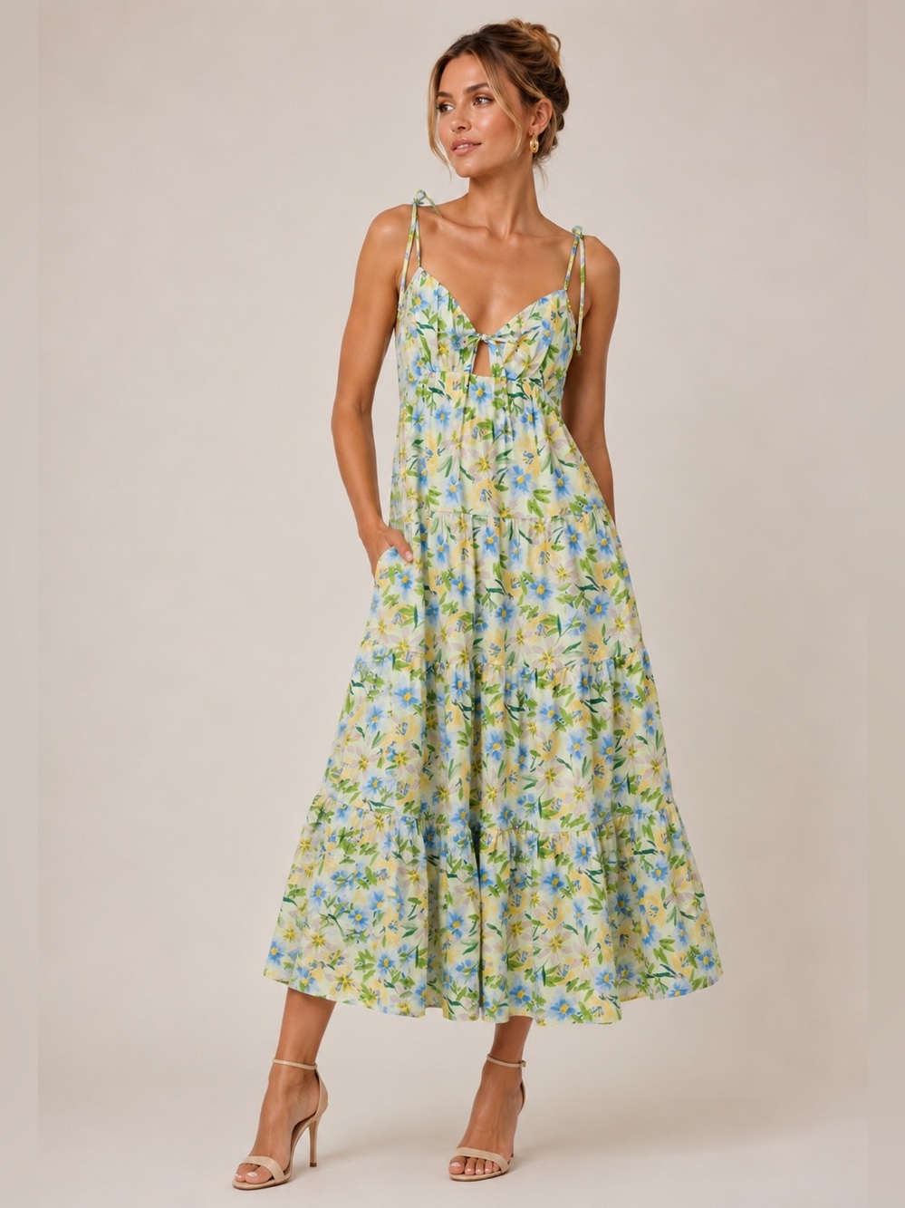 ASTR The Label Tie Strap Tiered Maxi Dress